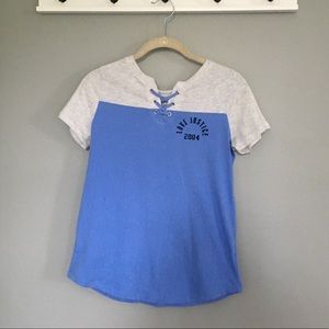 blue and gray justice active wear size 12 shirt.